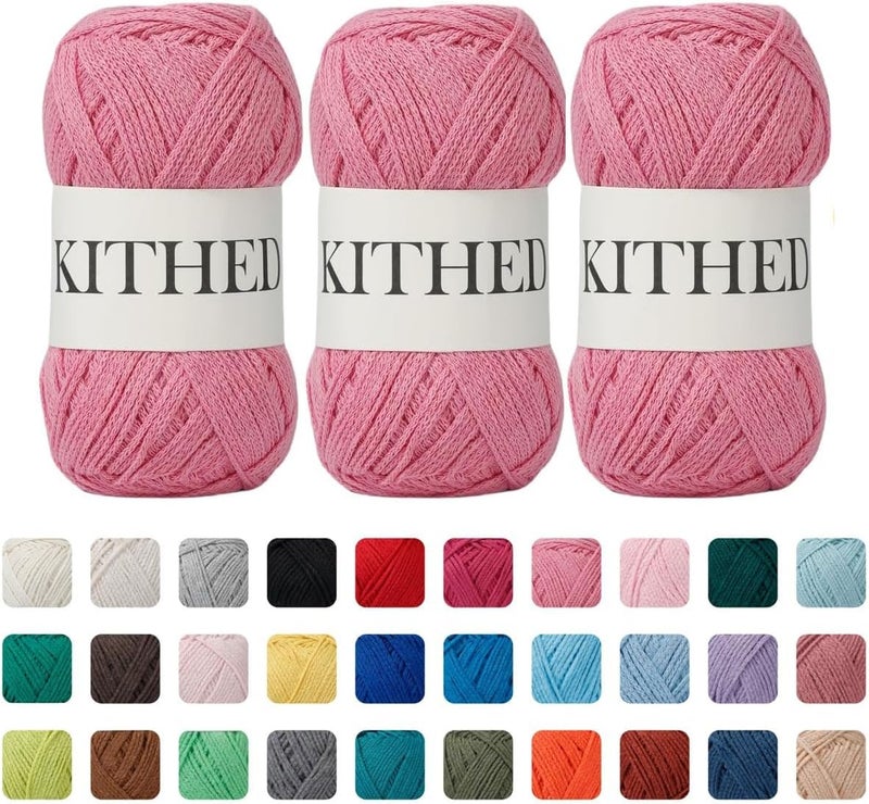 KITHED Cotton Yarn，10.5oz，526yard，3 Pack ，Soft Yarn for Crocheting and Knitting (07 Pink) - Image 1